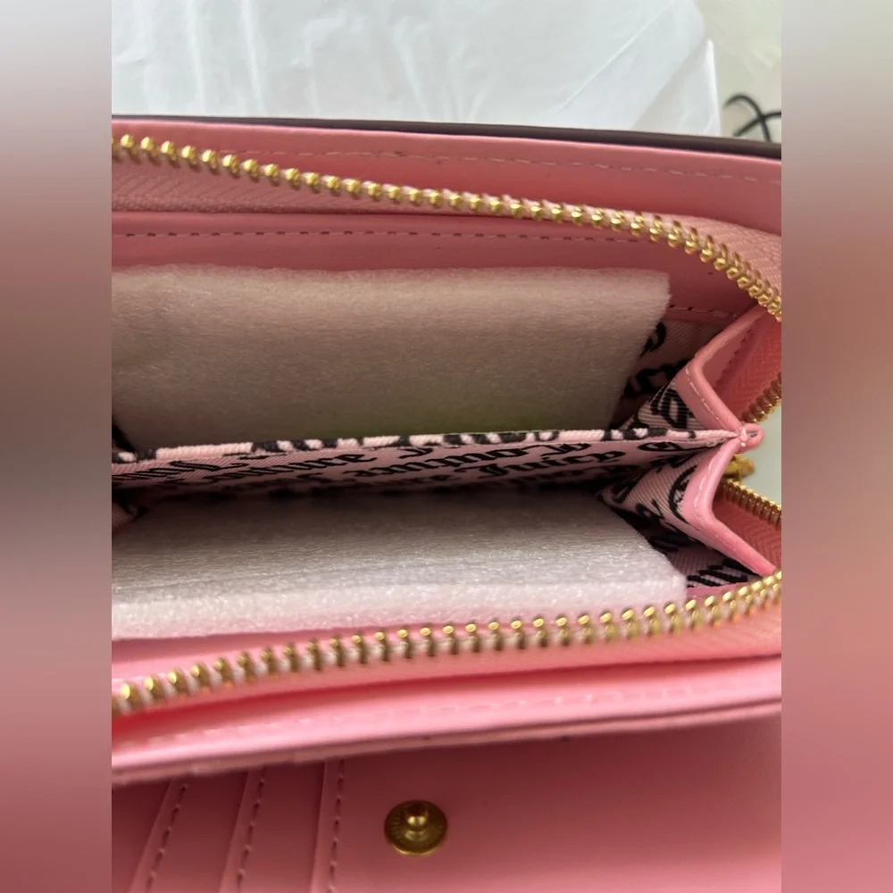 Burgundy pink Scottie Dog Bifold zipper faux leather Wallet